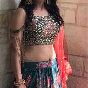 Indian outfit Bottle green leangha